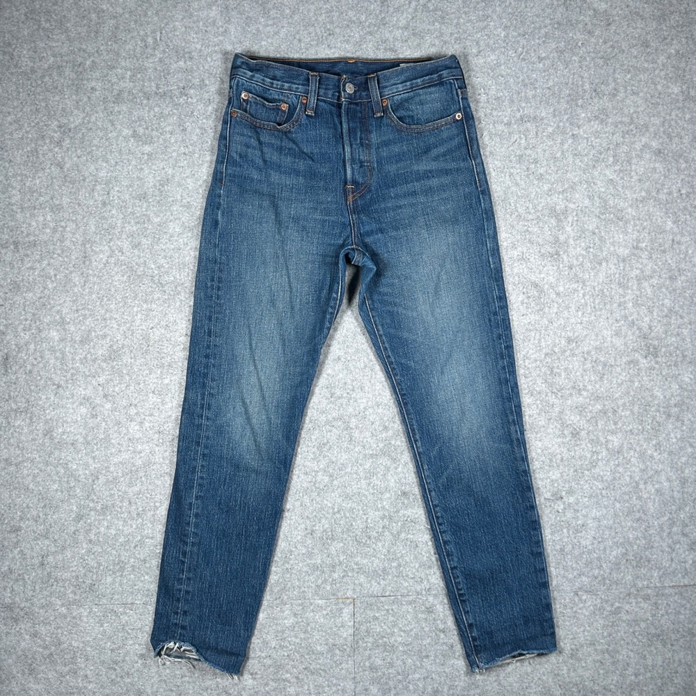 Levi's 501 denim jeans womens 27 Blue Skinny White Oak Cone Denim Raw‎ Hem